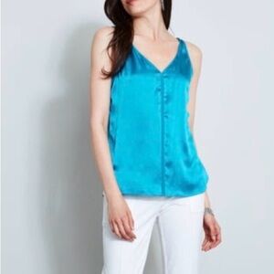 Elie Tahari sleeveless silk satin shirt teal